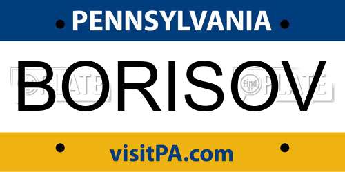 BORISOV Pennsylvania License Plate