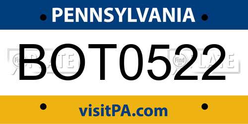 BOT0522 Pennsylvania License Plate