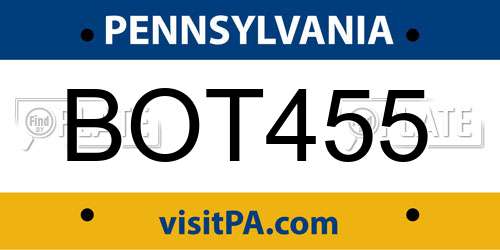BOT455 Pennsylvania License Plate