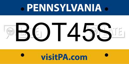 BOT45S Pennsylvania License Plate