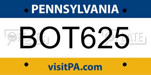 BOT625 Pennsylvania License Plate