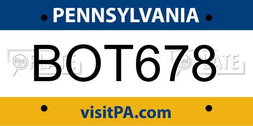 BOT678 Pennsylvania License Plate