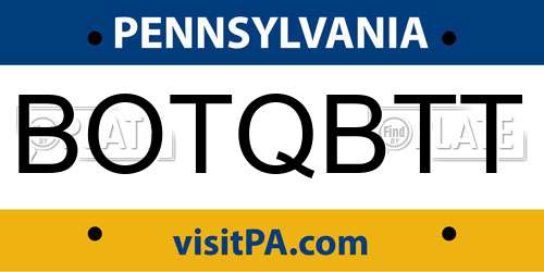 BOTQBTT Pennsylvania License Plate