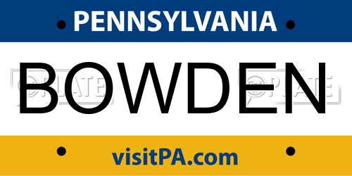 BOWDEN Pennsylvania License Plate