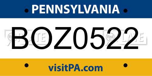 BOZ0522 Pennsylvania License Plate