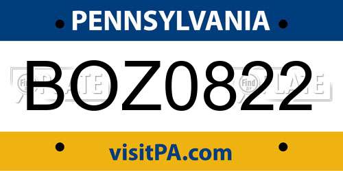 BOZ0822 Pennsylvania License Plate