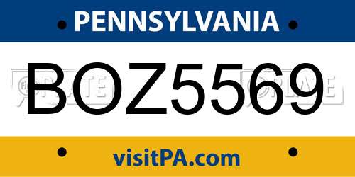 BOZ5569 Pennsylvania License Plate