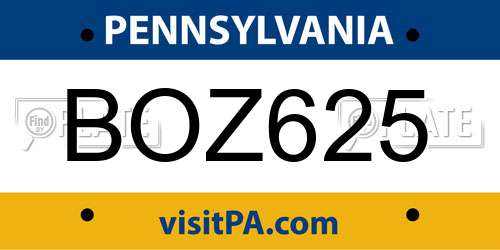 BOZ625 Pennsylvania License Plate
