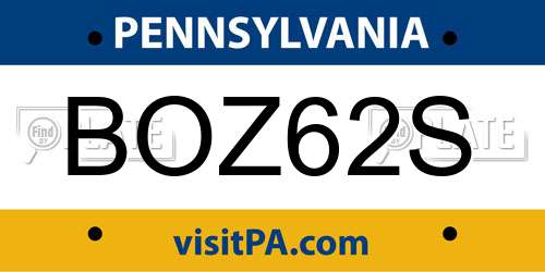 BOZ62S Pennsylvania License Plate