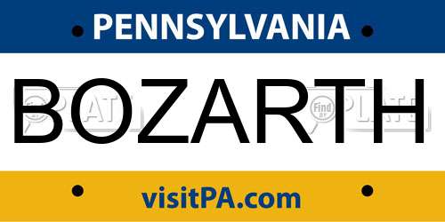 BOZARTH Pennsylvania License Plate