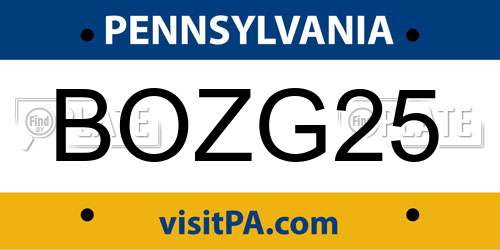 BOZG25 Pennsylvania License Plate