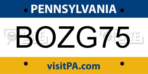 BOZG75 Pennsylvania License Plate