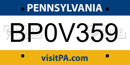 BP0V359 Pennsylvania License Plate