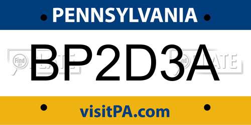 BP2D3A Pennsylvania License Plate