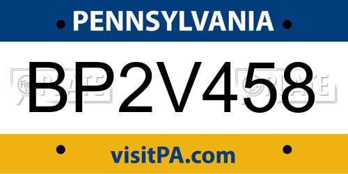 BP2V458 Pennsylvania License Plate