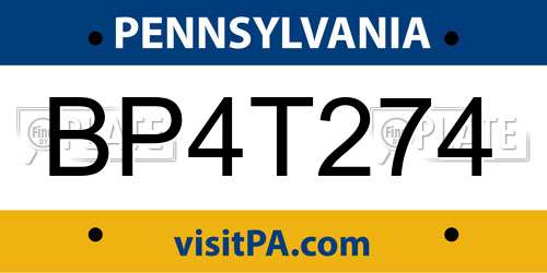 BP4T274 Pennsylvania License Plate