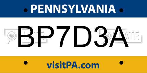BP7D3A Pennsylvania License Plate