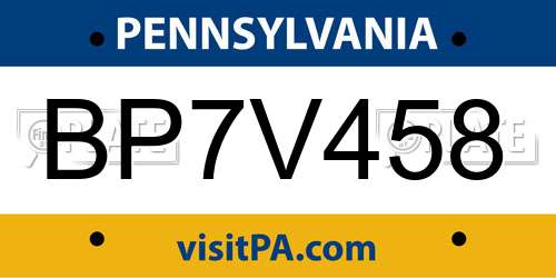 BP7V458 Pennsylvania License Plate