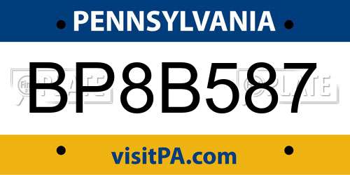 BP8B587 Pennsylvania License Plate