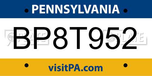 BP8T952 Pennsylvania License Plate