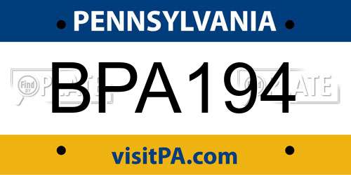 BPA194 Pennsylvania License Plate