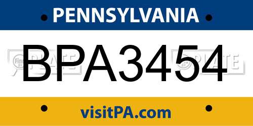 BPA3454 Pennsylvania License Plate