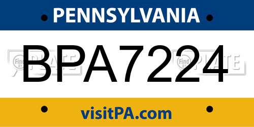BPA7224 Pennsylvania License Plate