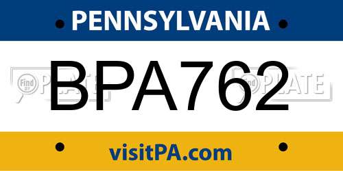 BPA762 Pennsylvania License Plate