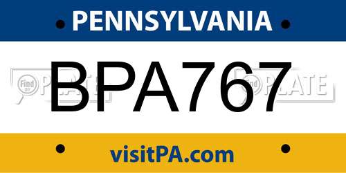 BPA767 Pennsylvania License Plate