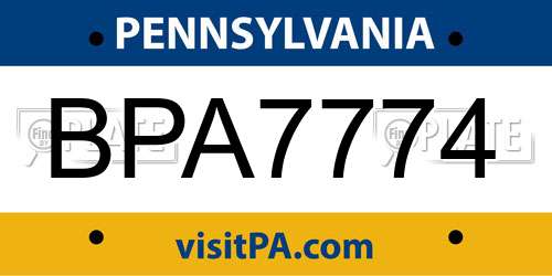 BPA7774 Pennsylvania License Plate