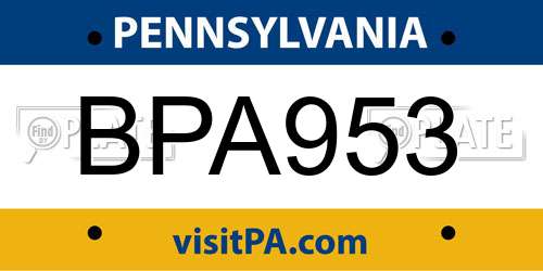BPA953 Pennsylvania License Plate