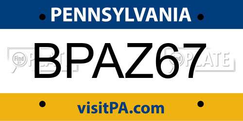 BPAZ67 Pennsylvania License Plate