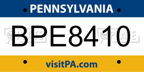 BPE8410 Pennsylvania License Plate