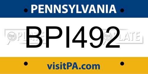 BPI492 Pennsylvania License Plate