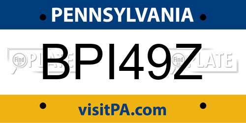 BPI49Z Pennsylvania License Plate