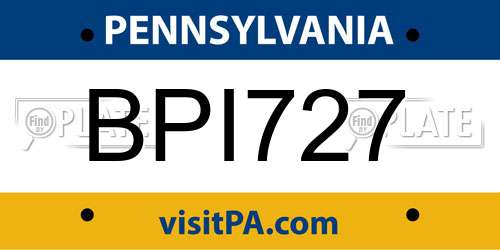 BPI727 Pennsylvania License Plate