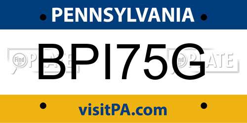 BPI75G Pennsylvania License Plate