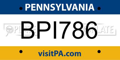 BPI786 Pennsylvania License Plate
