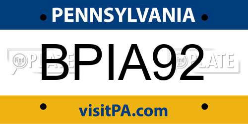 BPIA92 Pennsylvania License Plate