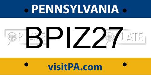 BPIZ27 Pennsylvania License Plate