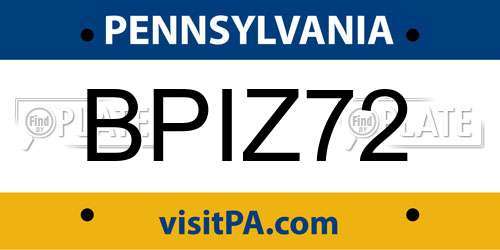 BPIZ72 Pennsylvania License Plate