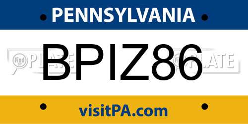BPIZ86 Pennsylvania License Plate