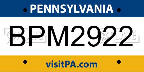BPM2922 Pennsylvania License Plate