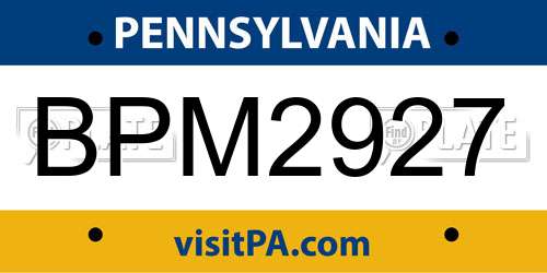 BPM2927 Pennsylvania License Plate