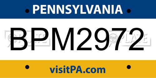 BPM2972 Pennsylvania License Plate