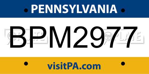 BPM2977 Pennsylvania License Plate