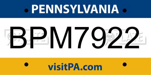 BPM7922 Pennsylvania License Plate