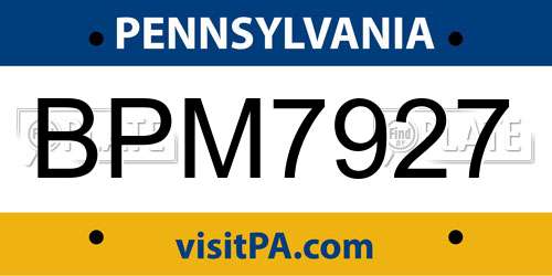 BPM7927 Pennsylvania License Plate
