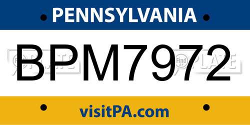 BPM7972 Pennsylvania License Plate