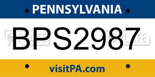 BPS2987 Pennsylvania License Plate